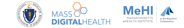 Logos for Commonwealth, MassDigitalHealth, MeHI